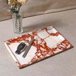 Plateau de service rectangulaire en marbre rouge Calacatta poli de luxe, marbre naturel imperméable, plateau décoratif pour nourriture, fruits, bijoux, villa - Product Image 4