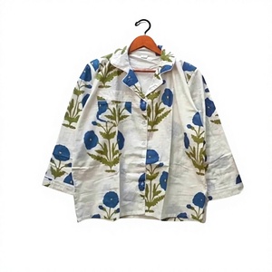 Camisa de Algodón con Estampado Floral para Mujer, Manga Larga, Cuello Camisero, Estilo Casual de Verano, Cierre de Botones - Product Image 1