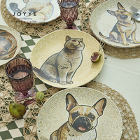 Assiettes en céramique Joyye personnalisées à impression numérique motif mosaïque pour animaux de compagnie, ensemble de vaisselle en grès avec motifs mignons de chats et chiens pour la table à manger à la maison