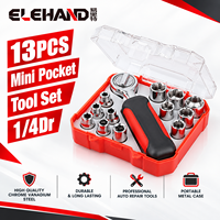 ELEHAND Jeu de clés à douilles de 13 pièces avec cliquet, embouts métriques de 1/4 pouce, kit d'outils de réparation automobile, outils à main