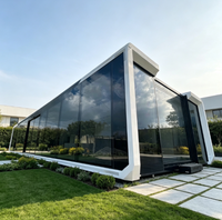 Cabane de glamping préfabriquée en acier extensible, grande maison mobile en verre, kiosque de plage, projet de complexe hôtelier en bord de mer, maison modulaire