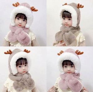 Chapeau pour enfants avec écharpe, chapeau d'hiver pour filles, en peluche épaisse et chaude, mignon, avec protection pour les oreilles en forme de bois de cerf, pour bébés - Product Image 2