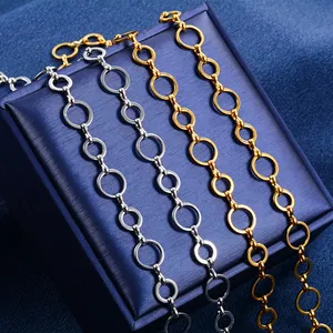 Collar de Acero Inoxidable Hecho a Mano de 10 mm, Cadena de Eslabones Circulares Redondos para Mujeres y Hombres, Gargantilla Geométrica Chapada en Oro, Joyería de Metal - Product Image 2