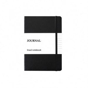 Journal-agenda personnalisé en cuir noir A5, couverture rigide, ligné, reliure cousue, avec sangle élastique, vente en gros - Product Image 1