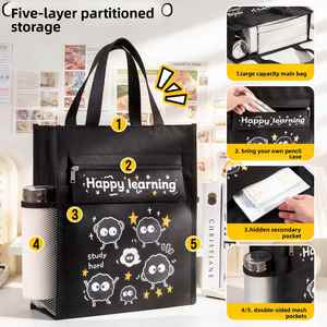Petit sac de tutorat portable motif chat noir de dessin animé pour les devoirs des garçons et des filles de l'école primaire, idéal pour l'usage après l'école - Product Image 3