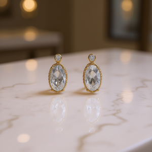 Boucles d'oreilles classiques en cristal plaqué or pour femmes, serti clos, pour un usage quotidien, couleur or blanc et rouge - Product Image 2