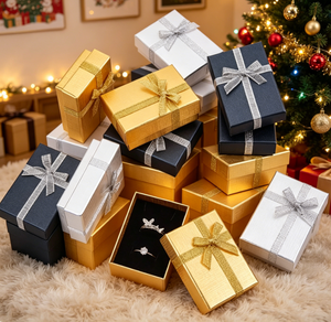 Caja de Regalo de Joyería con Lazo de Lujo, Caja de Anillo de Papel con Logotipo Personalizado, Caja de Collar en Color Dorado, Negro y Plateado, Estuche de Embalaje para Joyas - Product Image 5