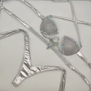 Conjunto de Bikini con Pedrería para Carnaval E011, Top de Cintura Alta, Cristales, Hecho a Mano, Sexy, con Tirantes, para Playa, Traje de Baño Dividido - Product Image 4