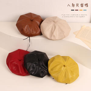 Automne/hiver enfants unisexe en cuir Pu respirant béret casquette style coréen octogonal bébé citrouille chapeau Belon chat - Product Image 2