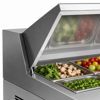 Refrigerador comercial de mostrador para ensaladas, de acero inoxidable, con puerta doble y cúpula de vidrio; armario refrigerad