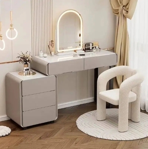 Modern Simple Bedroom Dressing Table with Solid Wood and Integrated Telescopic High-Grade <strong>Bedside</strong> Table Lighted LED <strong>Mirror</strong> - Product Image 1