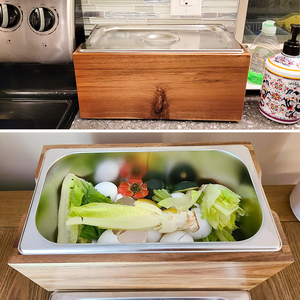 Poubelle <span class=keywords><strong>à</strong></span> <span class=keywords><strong>compost</strong></span> de comptoir de <span class=keywords><strong>cuisine</strong></span> de haute qualité avec couvercle et boîte en bois d'acacia avec insert en acier inoxydable - Product Image 3