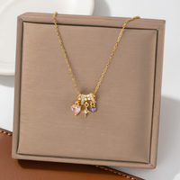 Collier Pendentif Géométrique en Acier Inoxydable Plaqué Or 14K Rose Fraîcheur Estivale pour Femme HL, Bijou de Fiançailles