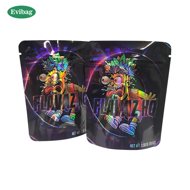 Impressão personalizada Resealable Plastic Food Seal Embalagem Ziplock Foil Pouch 3.5g 7g Zipper Candy Mylar Hologram Bag com logotipo