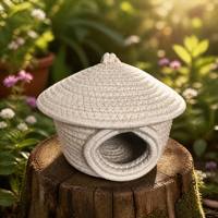Nouveauté : Nid d'oiseau en corde de coton écologique, entrée renforcée, tissé à la main, nid douillet pour oiseaux avec couvercle amovible pour cage à perroquet