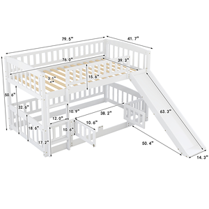 Lit superposé blanc double avec glissière, barrière de sécurité et échelle robuste pour chambre d'enfants et d'adolescents - Product Image 2