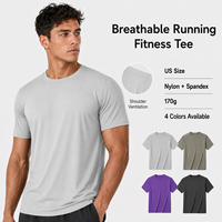 T-shirt de sport pour homme, respirant, 170g, nylon et élasthanne, taille US, entraînement en salle de sport, course à pied, vente en gros, personnalisable, OEM