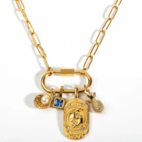 Haomi Collier en acier inoxydable géométrique personnalisé Chaîne à maillons plaquée or Cadeau de nouvelle maman tendance avec breloque en zircon