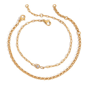 Pulsera de cadena de oro de doble capa con bisel de diamantes de imitación para mujer, joyería de regalo - Product Image 5