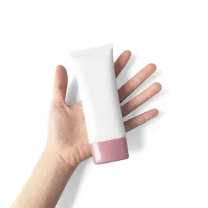 Tubo macio para creme manual, tubo branco super plano para lavar o rosto, recipiente para maquiagem, 100g com etiqueta uv