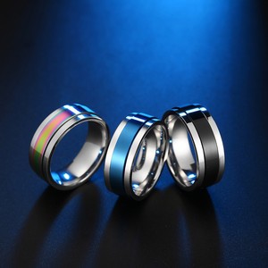Anillo de acero de titanio para hombre, azul, negro, diseño geométrico de dos tonos, regalo de joyería para el dedo índice - Product Image 2