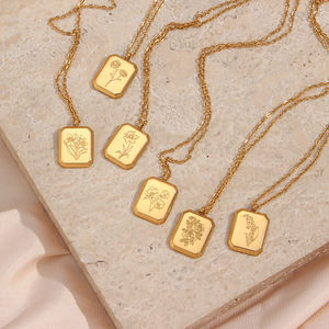 <span class=keywords><strong>2022</strong></span> mignon carré en acier inoxydable plaqué or <span class=keywords><strong>mois</strong></span> naissance fleur colliers étanche nouveau Design Style classique-meilleur cadeau d'anniversaire - Product Image 6