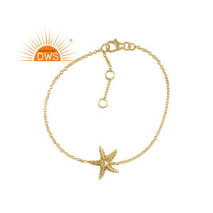 Star Fish Design 925 Sterling <b>Silver</b> <b>Chain</b> <b>Bracelet</b> Textured Gold Plated Girls <b>Bracelet</b> Jewelry Manufacturer Vintage Collection - Product Image 1