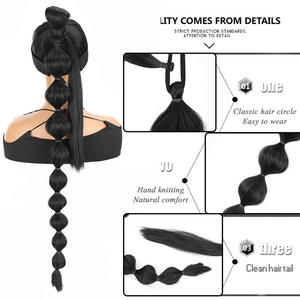 Perruque queue de cheval bouclée noire en fibre haute température 140g, extension de cheveux longs sans couture pour femmes - Product Image 4