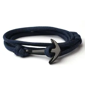 2023 Men Bracelet Black blue Alloy Anchor Bracelet Multilayer Nylon Rope Chain Bracelet For Women Men Navy Style Gift