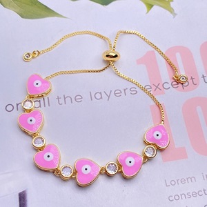 Bijoux tendance pour femmes, plaqué or 24K, goutte d'huile colorée, cœur turc mauvais <span class=keywords><strong>yeux</strong></span>, bracelet à maillons réglables, 2021 - Product Image 3