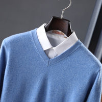 Pull en cachemire 100% pour homme, col en V, manches longues, pull uni décontracté pour le travail, haut en tricot