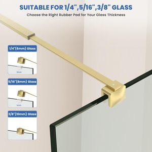 Support <span class=keywords><strong>de</strong></span> <span class=keywords><strong>douche</strong></span> télescopique en acier inoxydable doré pour verre <span class=keywords><strong>de</strong></span> <span class=keywords><strong>douche</strong></span> <span class=keywords><strong>de</strong></span> 300-1200 mm, fixation verre-contre-mur 25 mm - Product Image 2