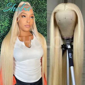 Blonde Human Hair Lace Front Wigs,Closure Wig With Blonde Streaks,Human Hair Wigs Honey Blond Colour 4*4 Wigs 613 40 Inch