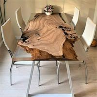 Table de salle à manger en bois massif et résine époxy, design rivière, exquise, spéciale et économique