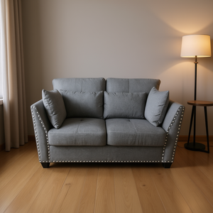 Divano grigio a due posti 144x73x84 cm in tessuto imbottito, mobili contemporanei per soggiorno - Product Image 2