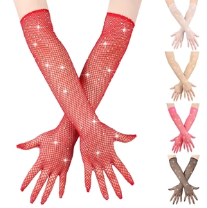 Guantes de red elásticos largos de verano al por mayor, rojos, negros y blancos, estilo punk, con dedos, ideales para fiestas - Product Image 1