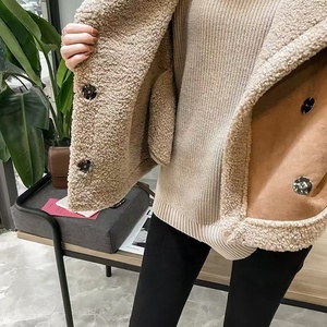 Femmes automne hiver une pièce <span class=keywords><strong>fourrure</strong></span> d'agneau daim Cardigan gilet ample <span class=keywords><strong>sans</strong></span> manches tricoté veste Style décontracté - Product Image 4