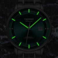 CADISEN 8175 Montre mécanique automatique pour homme Miyota 9015 Cadran vert soleil Montre-bracelet d'affaires tout en acier inoxydable