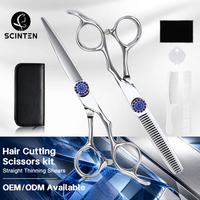 Ensemble de ciseaux de coiffure en acier 9Cr, 6,0 pouces, finition argentée, poignée ergonomique pour droitiers, 58,5 HRC, kit de ciseaux de coupe et d'éclaircissement