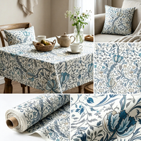 Tissu en toile imperméable imprimé floral William Morris Bule Wild Tulip, personnalisé en usine, pour nappe et décoration de rideaux d'extérieur