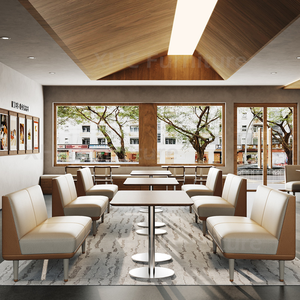 Canapé de salle à manger rembourré pour restaurant commercial, table carrée en bois, mobilier moderne pour restaurant, café, boulangerie, hôtellerie - Product Image 4