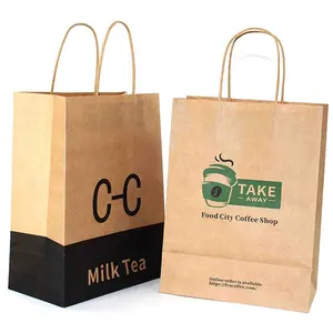 Oem Low Price Brown Craft Brown Kraft Food Packaging Paper Bags Printed Takeaway Paper Bag For Coffee