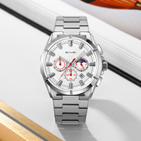 Montre analogique à quartz de luxe pour homme SKMEI 9355, acier inoxydable, étanche 3 ATM, design phase lunaire, chronographe, 47 mm