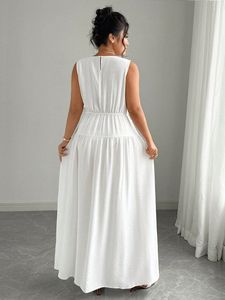 Vestido Maxi Informal de Otoño Invierno, Nuevo y Elegante, 100% Algodón Tejido, para Mujer, Cuello Redondo, Blanco, Sexy, Manga Corta, para Fiesta - Product Image 3