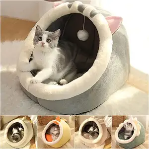 Cama para gatos y perros pequeños, cueva suave, textil, bonita, de algodón, lavable, extraíble, cálida para las cuatro estaciones