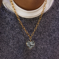 Collares con Colgante de Corazón de Ojo de Tigre y Resina de Leopardo Cebra, Chapados en Oro de 18K sobre Acero Inoxidable, para un Estilo Retro Casual Urbano
