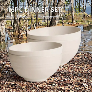 16pcs Wheat Straw Unbreakable Dishwasher Microwave Safe Stocked American Style Dinnerware <b>Plates</b> Bowls Sets Outdoor <b>Camping</b> - Product Image 2