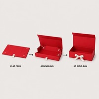 Boîte Cadeau Rouge Festive Personnalisable avec Impression, Fermeture Magnétique Rigide, Ruban en Satin Pliable, Vente en Gros Direct Usine, Emballage Plat Premium
