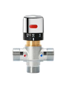 Válvula <span class=keywords><strong>Mezcladora</strong></span> Termostática Manual de <span class=keywords><strong>2</strong></span>/3 Vías Xingfu con Conexiones de <span class=keywords><strong>1</strong></span>/<span class=keywords><strong>2</strong></span>\" y 3/4\" para Sistema de Calefacción por Suelo Radiante, Cocina y Baño - Product Image 2