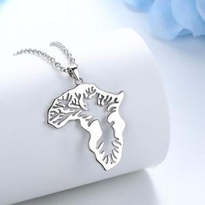 Venta al por mayor de moda los hombres de las Mujeres 18k chapado en oro de 14k de mundo de joyería de cadena de acero inoxidable África africano COLLAR COLGANTE - Product Image 2